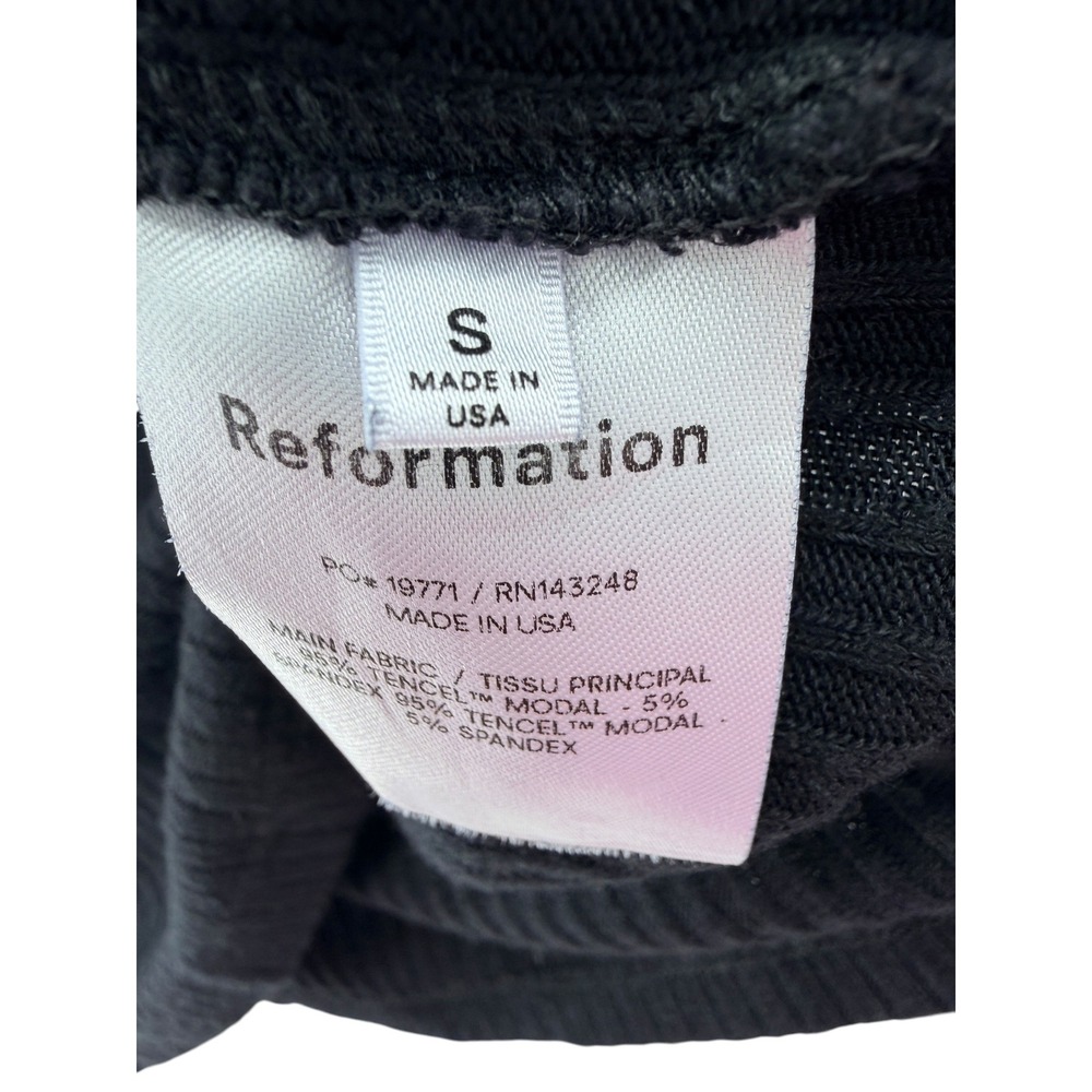Reformation Jeans Black Ribbed Long Sleeve Polo Henley Cropped Top Small - Picture 3 of 6